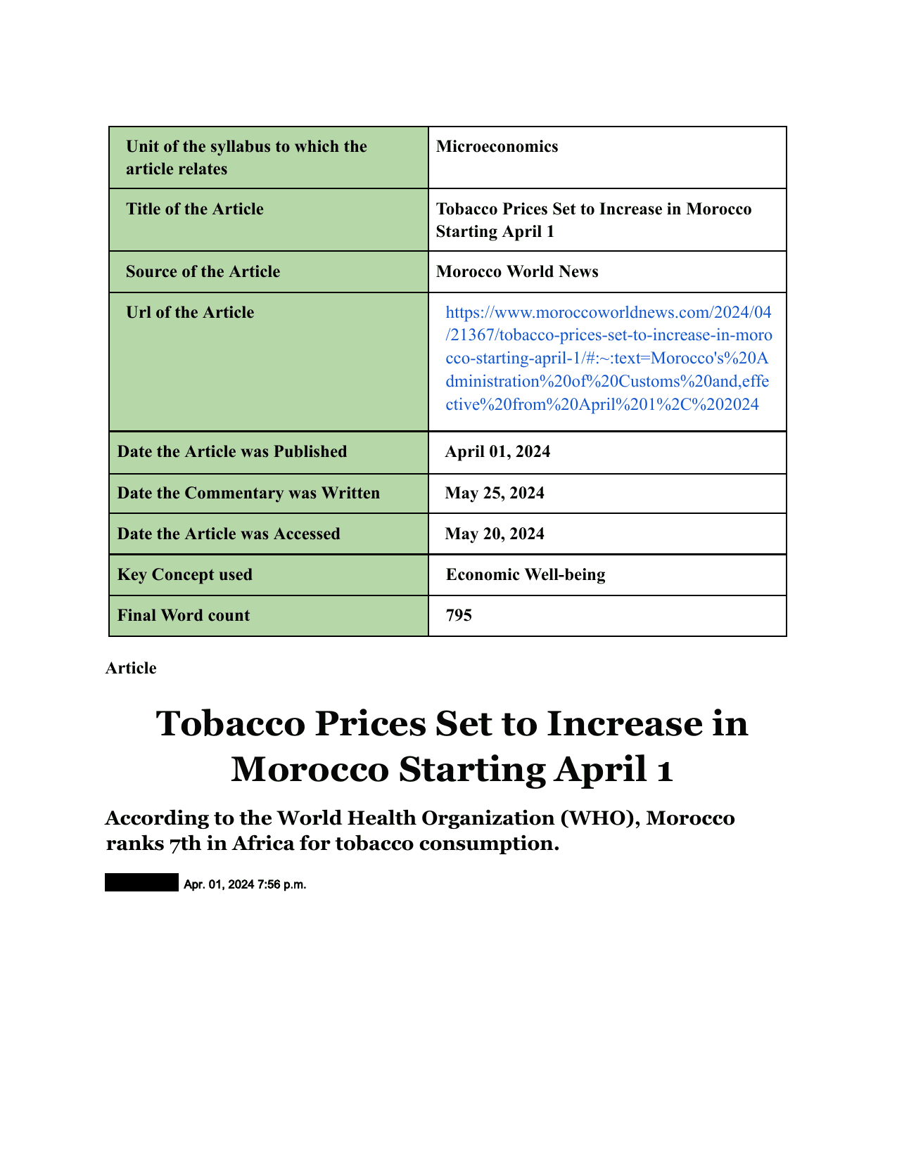 Tobacco Prices Set to Increase in Morocco
Starting April 1 (Microeconomics)