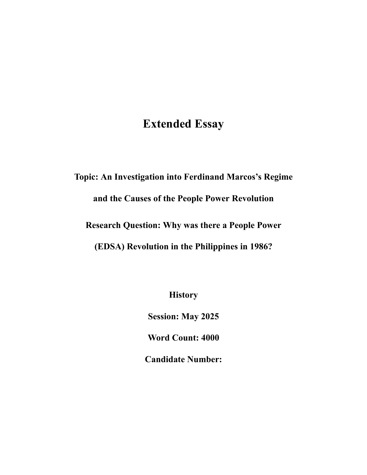 Why was there a People Power (EDSA) Revolution in the Philippines in 1986? - History EE exemplar scored B