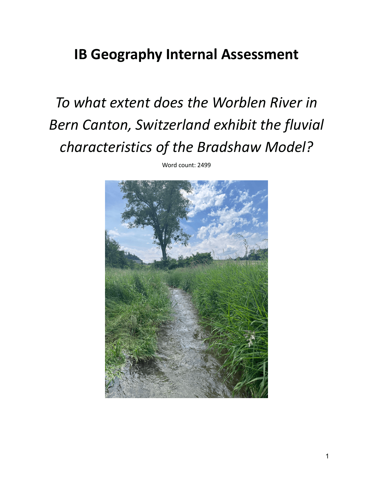 To what extent does the Worblen River in Bern Canton, Switzerland exhibit the fluvial characteristics of the Bradshaw Model?