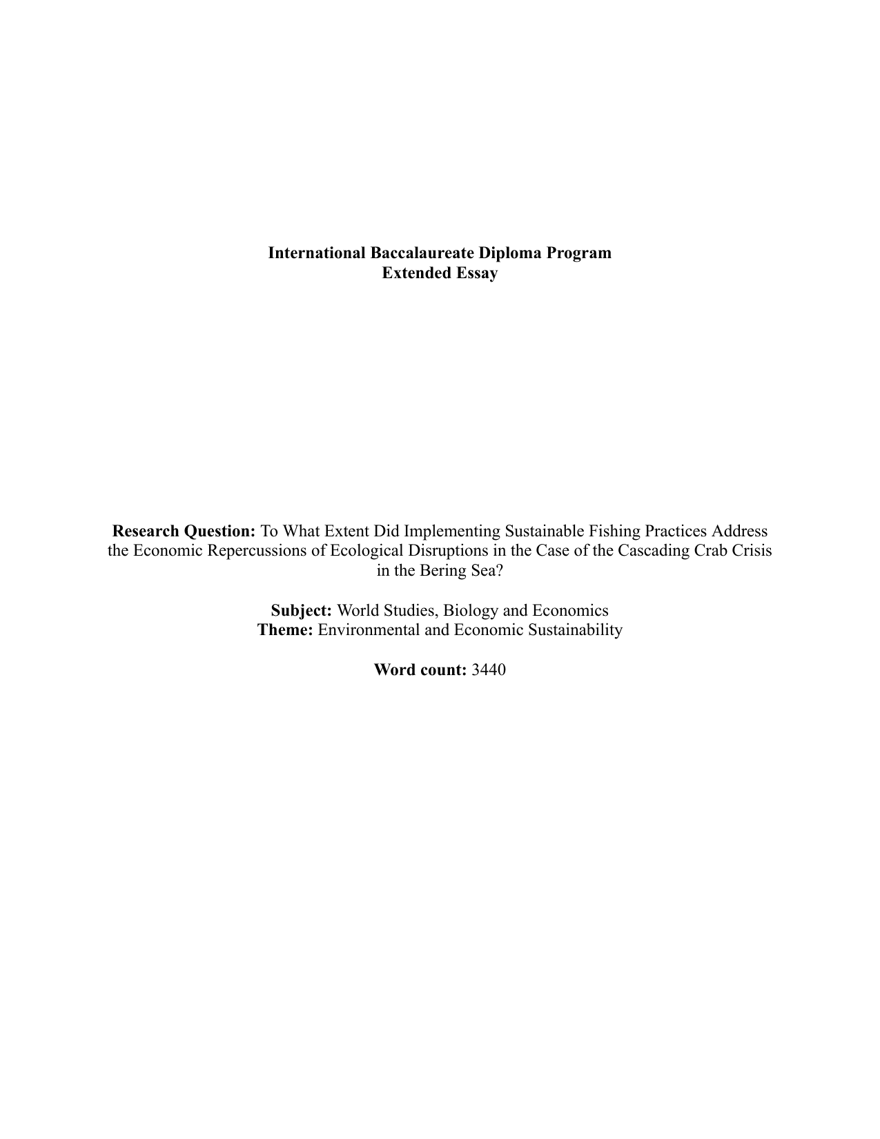 To What Extent Did Implementing Sustainable Fishing Practices Address the Economic Repercussions of Ecological Disruptions in the Case of the Cascading Crab Crisis in the Bering Sea?

Subject: World Studies, Biology and Economics