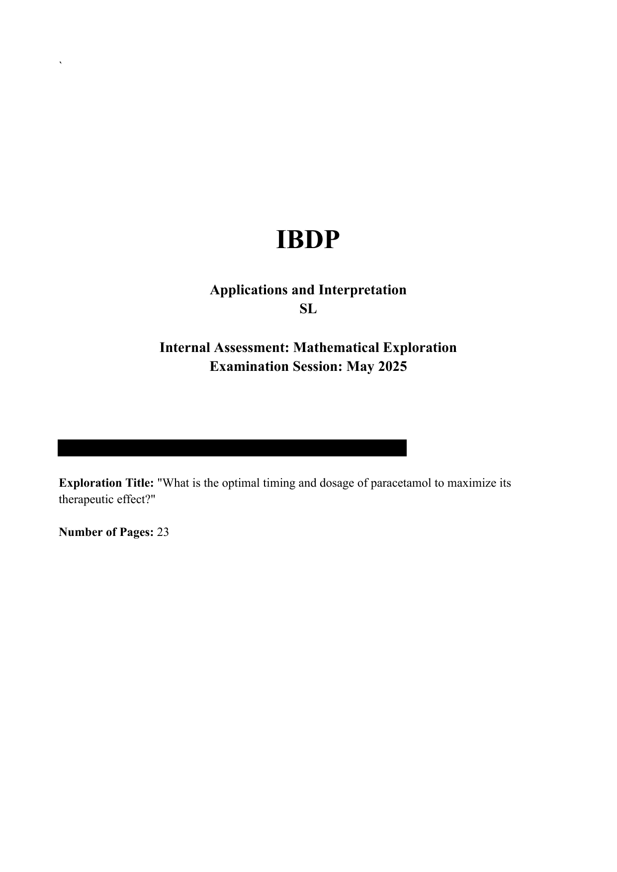 What is the optimal timing and dosage of paracetamol to maximize its
therapeutic effect? - Mathematics Applications & Interpretation (AI) IA exemplar scored 4