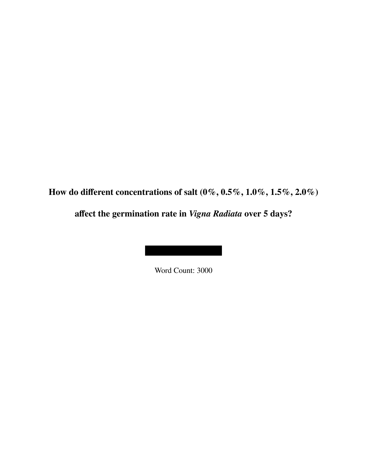 How do different concentrations of salt (0%, 0.5%, 1.0%, 1.5%, 2.0%) affect the germination rate in Vigna Radiata over 5 days? - Biology IA exemplar scored 6