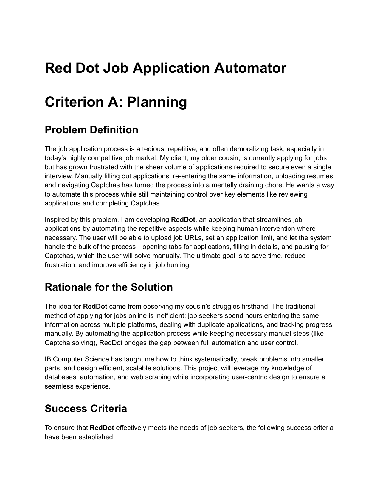 Red Dot Job Application Automator - Computer Science (CS) IA exemplar scored 5