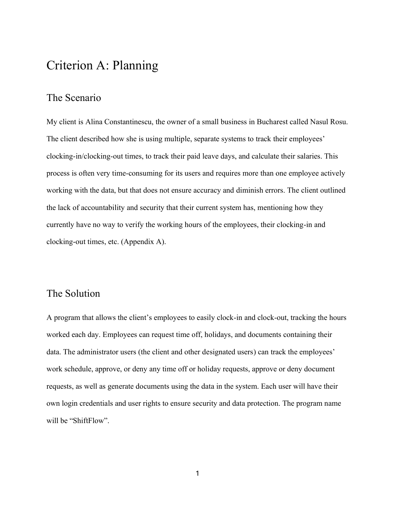 Shiftflow: Employee Virtual Timesheets - Computer Science (CS) IA exemplar scored 5