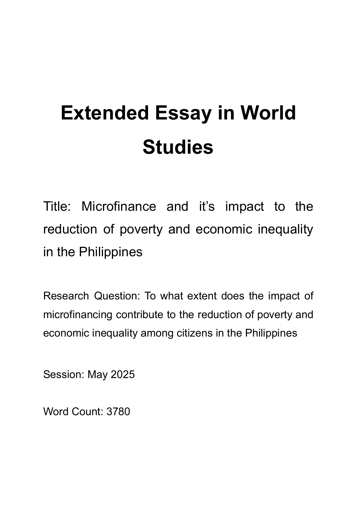 To what extent does the impact of
microfinancing contribute to the reduction of poverty and
economic inequality among citizens in the Philippines