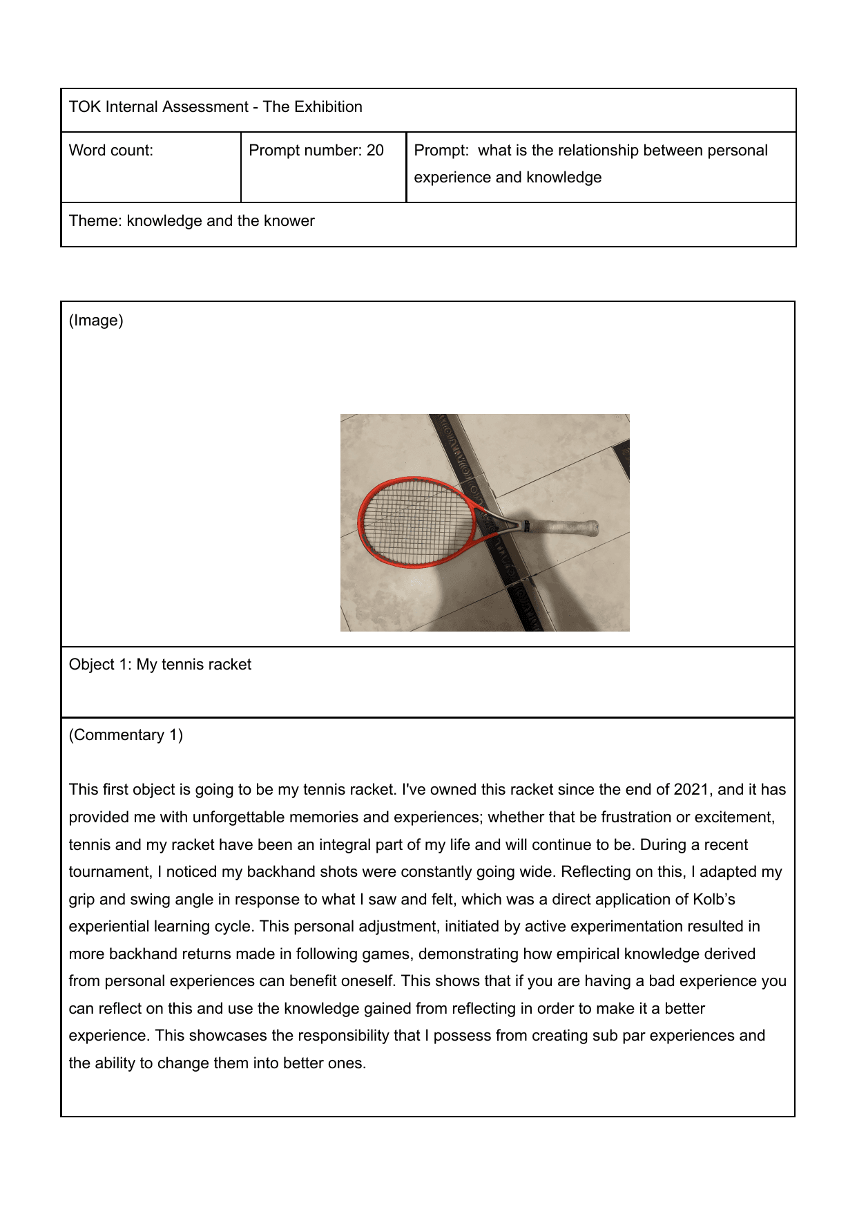 Coursework Exemplar - Theory of Knowledge (TOK) TOK exemplar scored A