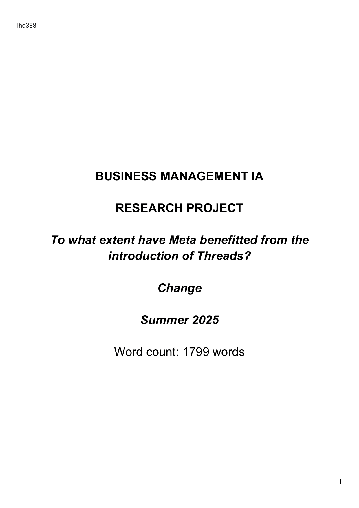 To what extent have Meta benefitted from the introduction of Threads? - Business Management IA exemplar scored 6
