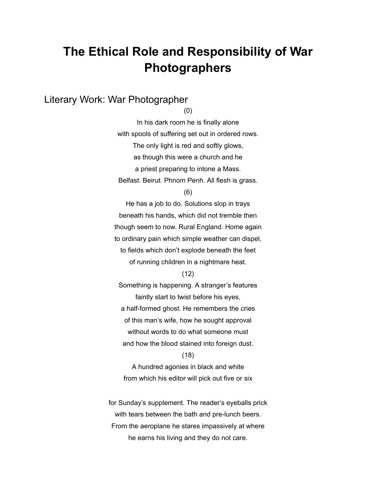 The Ethical Role and Responsibility of War Photographers