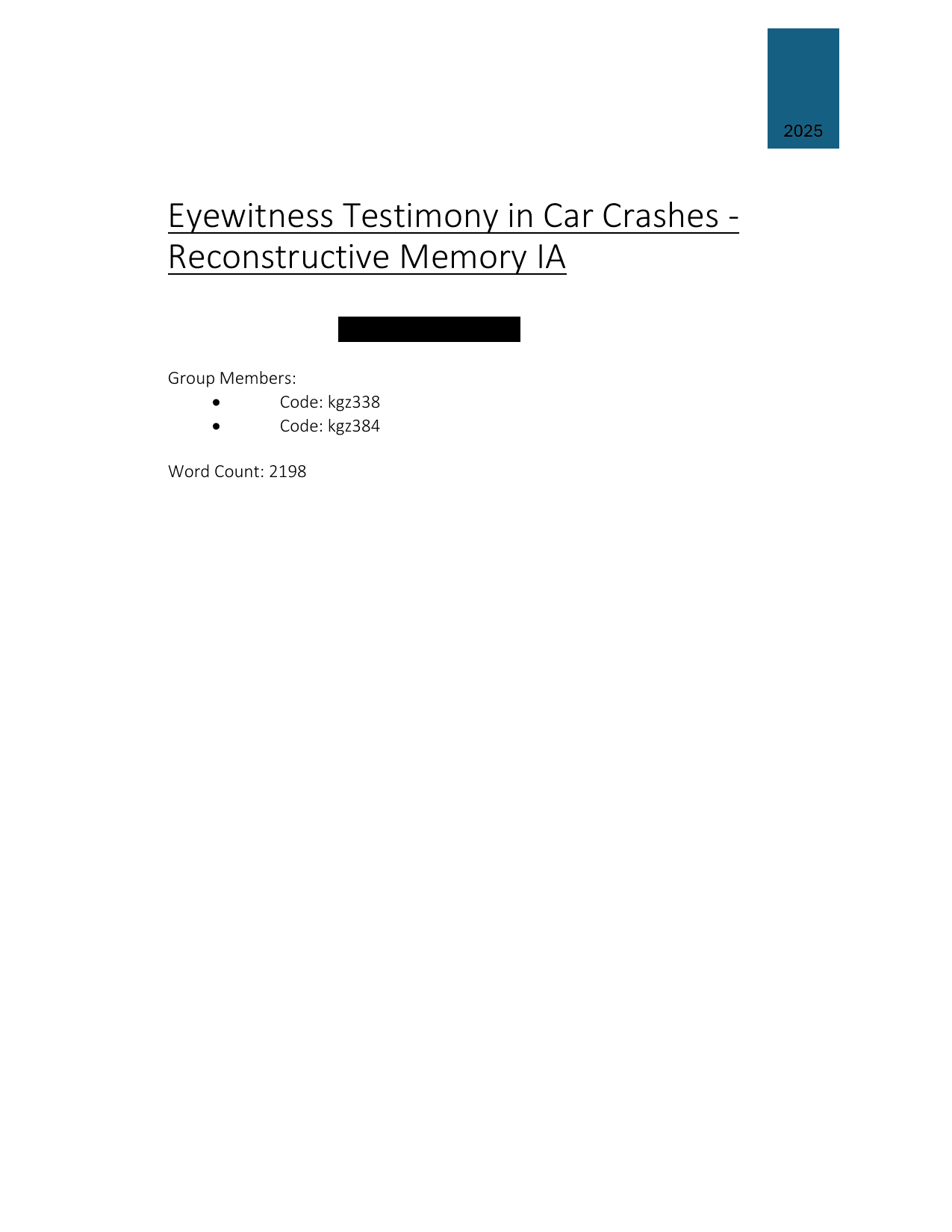 Eyewitness Testimony in Car Crashes - Reconstructive Memory IA
