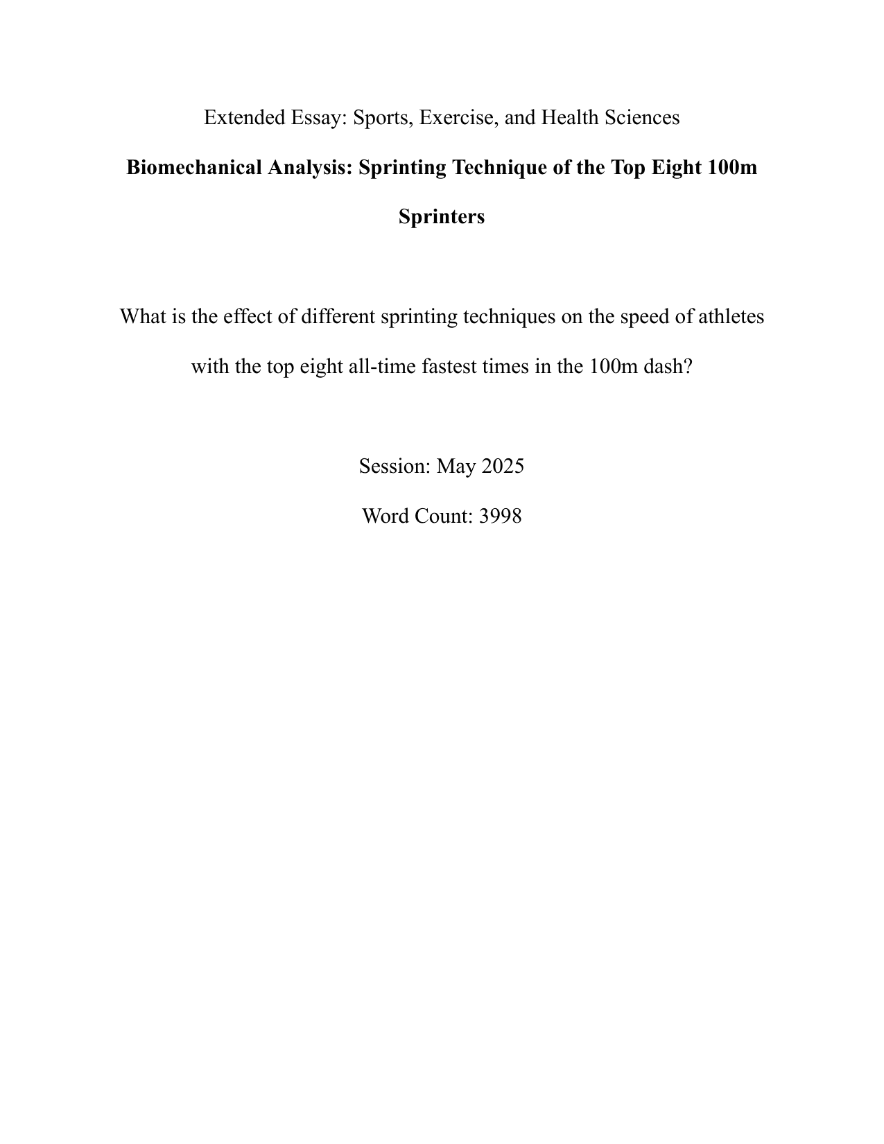 What is the effect of different sprinting techniques on the speed of athletes
with the top eight all-time fastest times in the 100m dash?