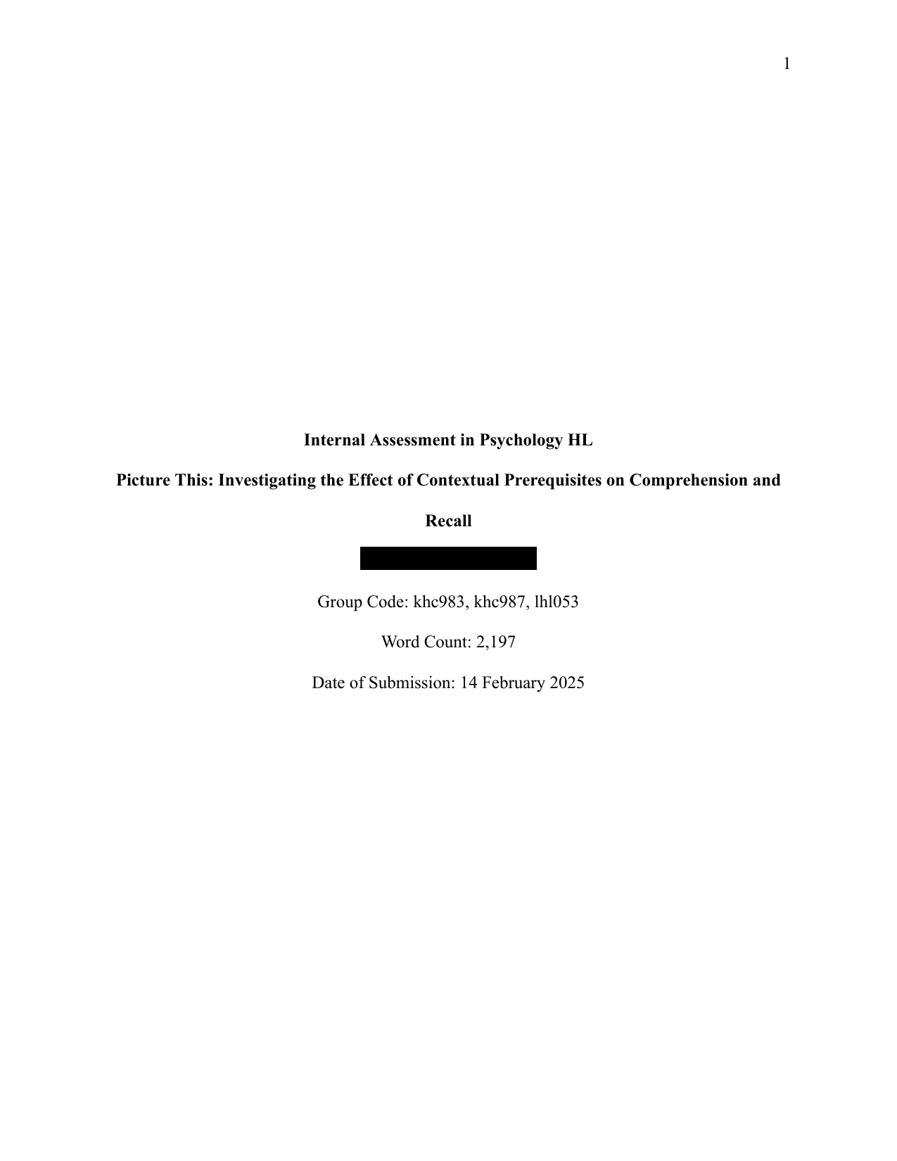Picture This: Investigating the Effect of Contextual Prerequisites on Comprehension and Recall - Psychology IA exemplar scored 5
