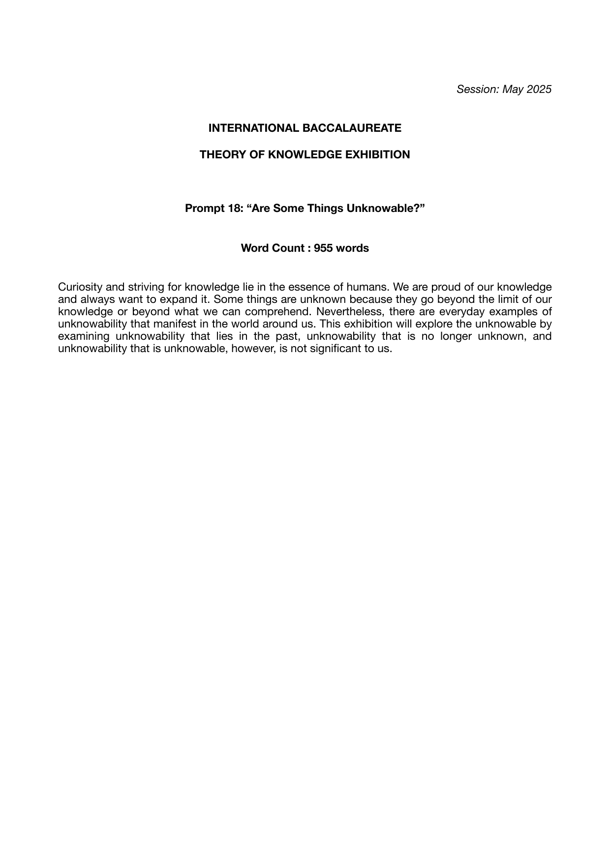 Coursework Exemplar - Theory of Knowledge (TOK) TOK exemplar scored A