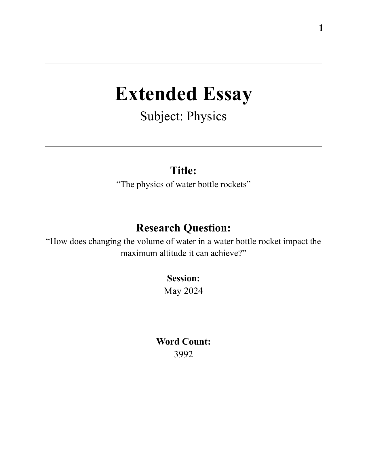 How does changing the volume of water in a water bottle rocket impact the maximum altitude it can achieve? - Physics EE exemplar scored C