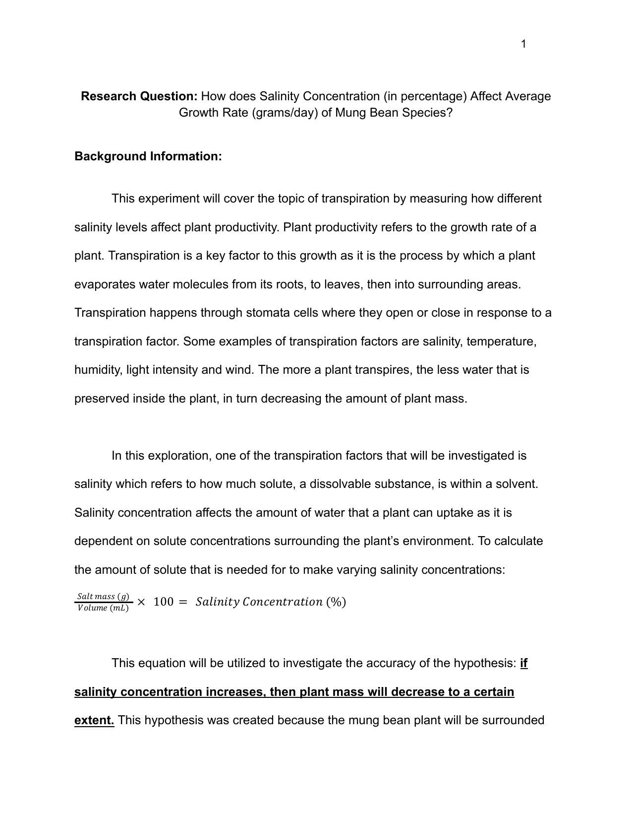 How does Salinity Concentration (in percentage) Affect Average Growth Rate (grams/day) of Mung Bean Species? - Biology IA exemplar scored 4
