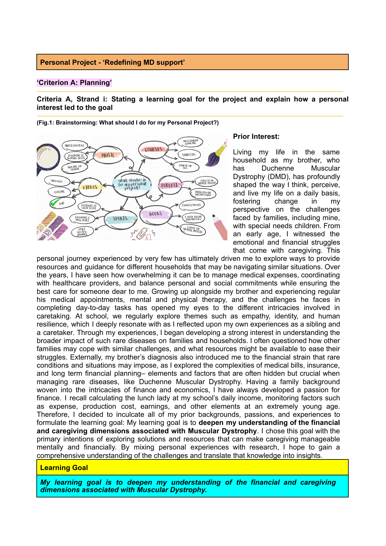 Redefining MD Support - Personal Project (MYP) External Assessment exemplar scored 7