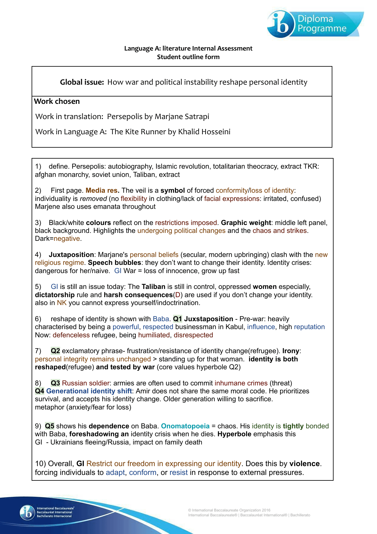 How war and political instability reshape personal identity - English A Lit IA exemplar scored 4