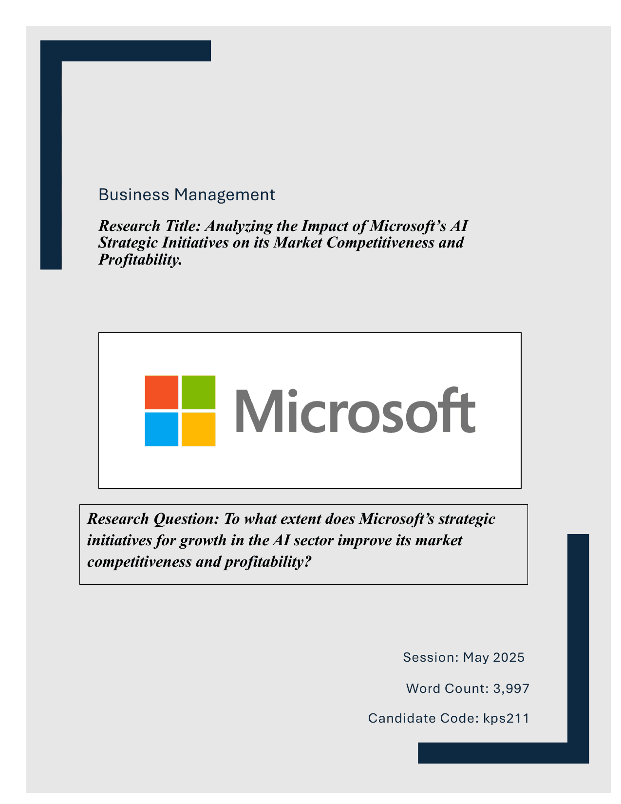 To what extent does Microsoft’s strategic initiatives for growth in the AI sector improve its market competitiveness and profitability? - Business Management EE exemplar scored A
