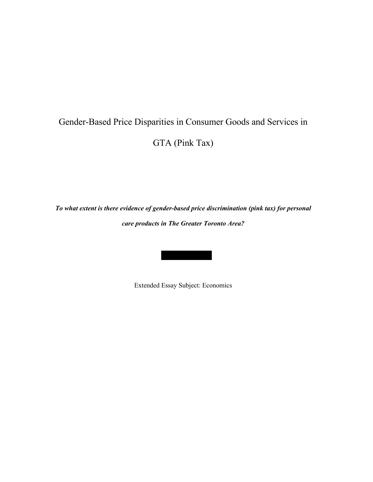 To what extent is there evidence of gender-based price discrimination (pink tax) for personal care products in The Greater Toronto Area?