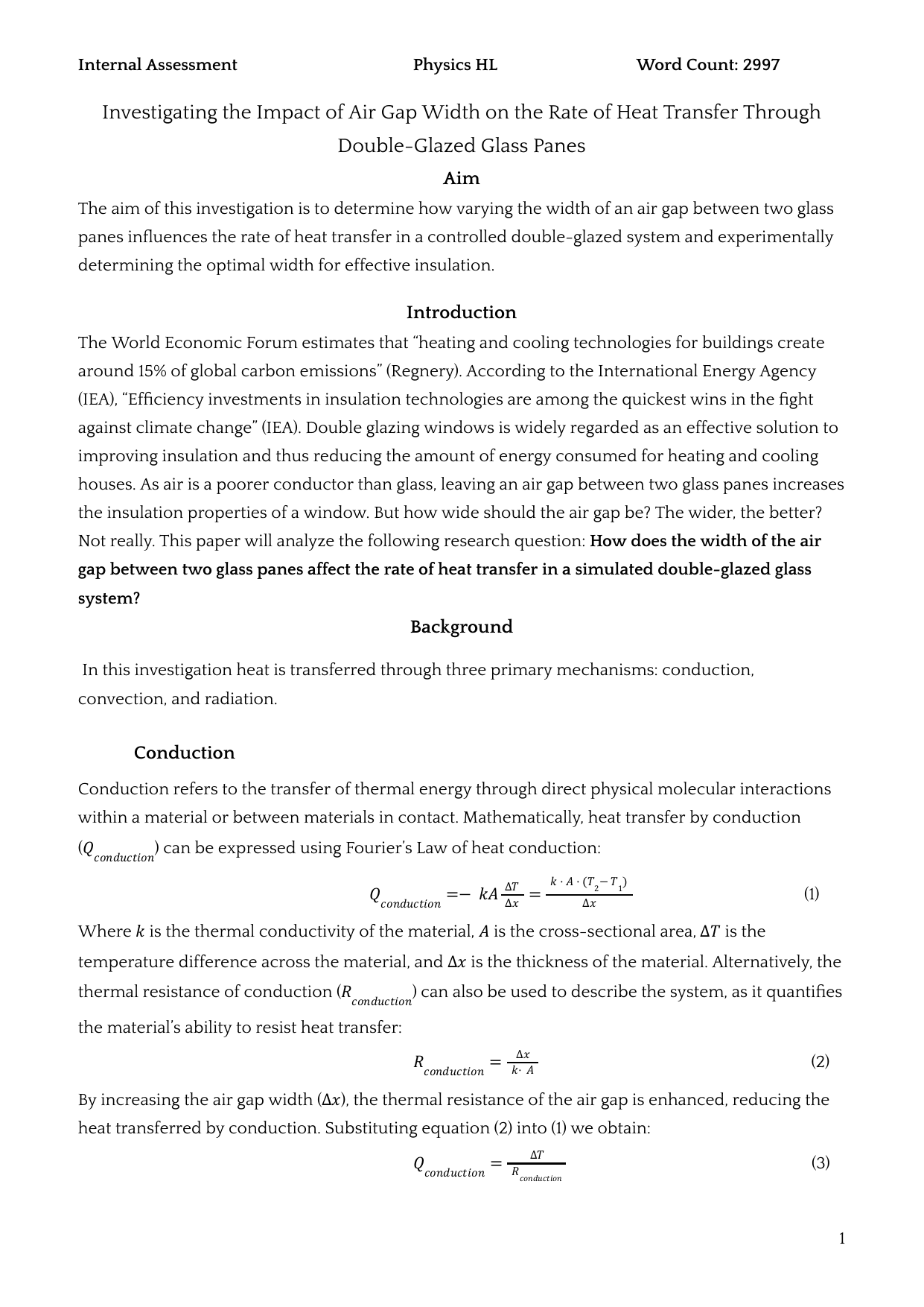 Investigating the Impact of Air Gap Width on the Rate of Heat Transfer Through Double-Glazed Glass Panes - Physics IA exemplar scored 7