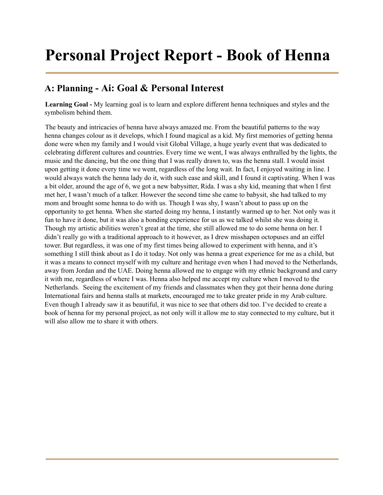 Book of Henna - Personal Project (MYP) External Assessment exemplar scored 7