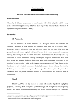 What effect do different concentrations of ethanol solution (15%, 30%, 45%, 60% and 75%) have on the cell membrane permeability of beetroot (Beta vulgaris L.), measured by the absorption of light (at wavelengths 470 nm and 626 nm)?