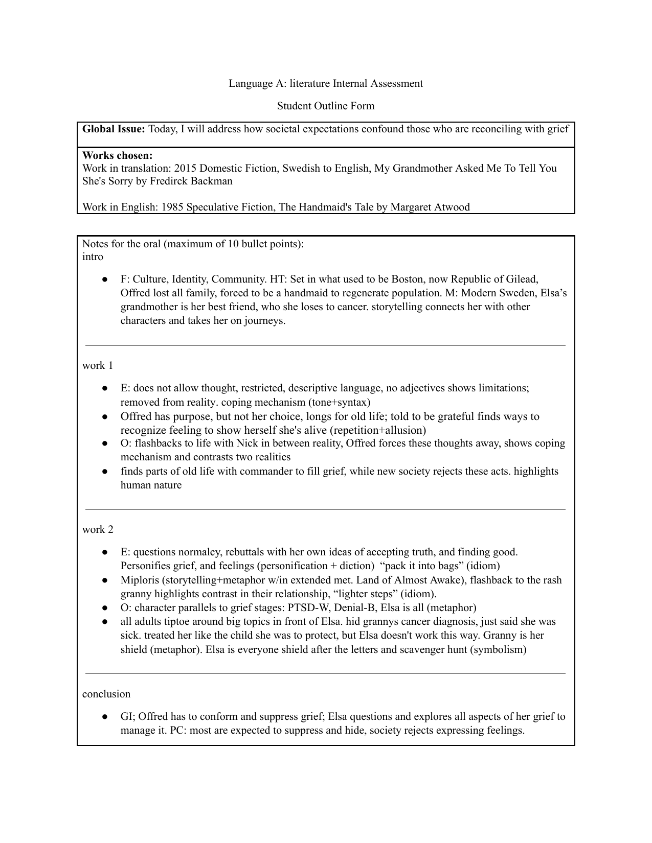 how societal expectations confound those who are reconciling with grief - English A Lit IA exemplar scored 6