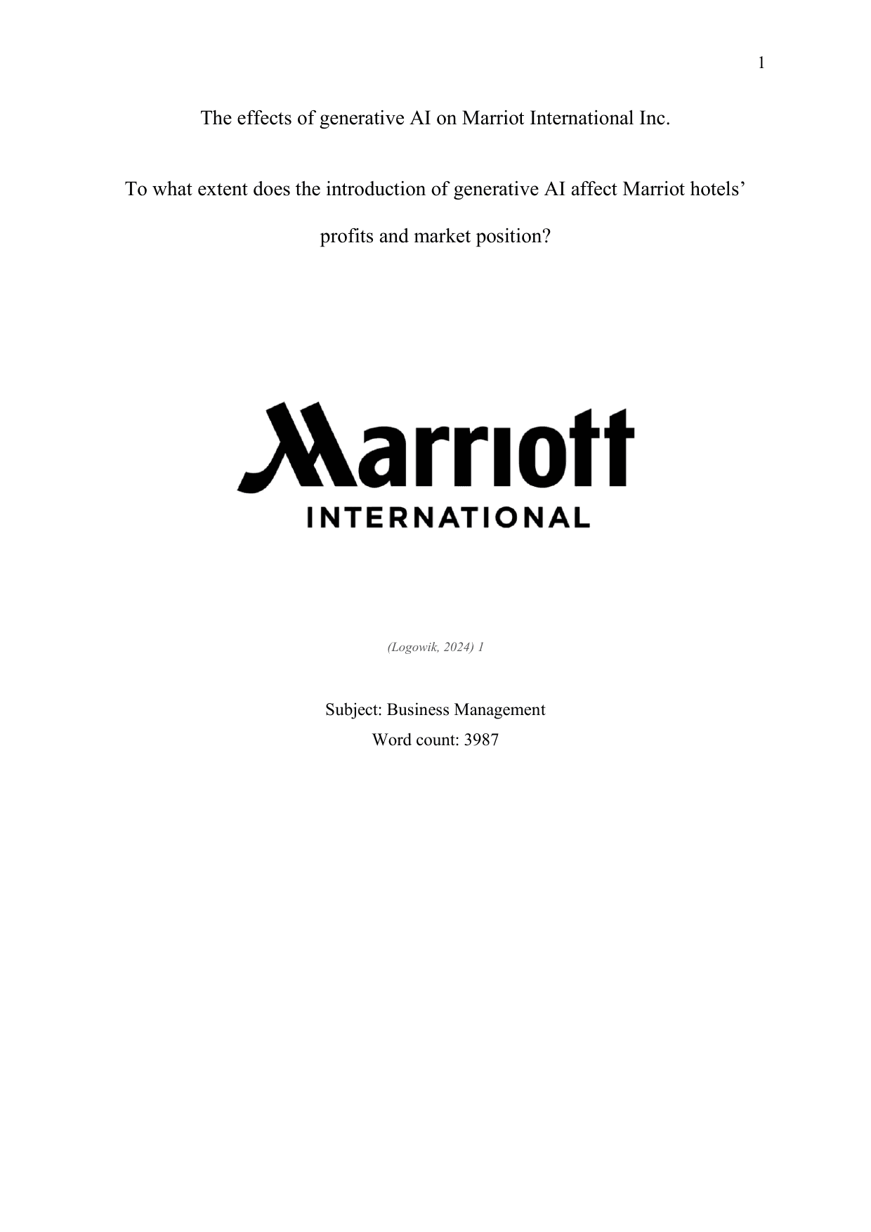 To what extent does the introduction of generative AI affect Marriot hotels’ profits and market position? - Business Management EE exemplar scored B