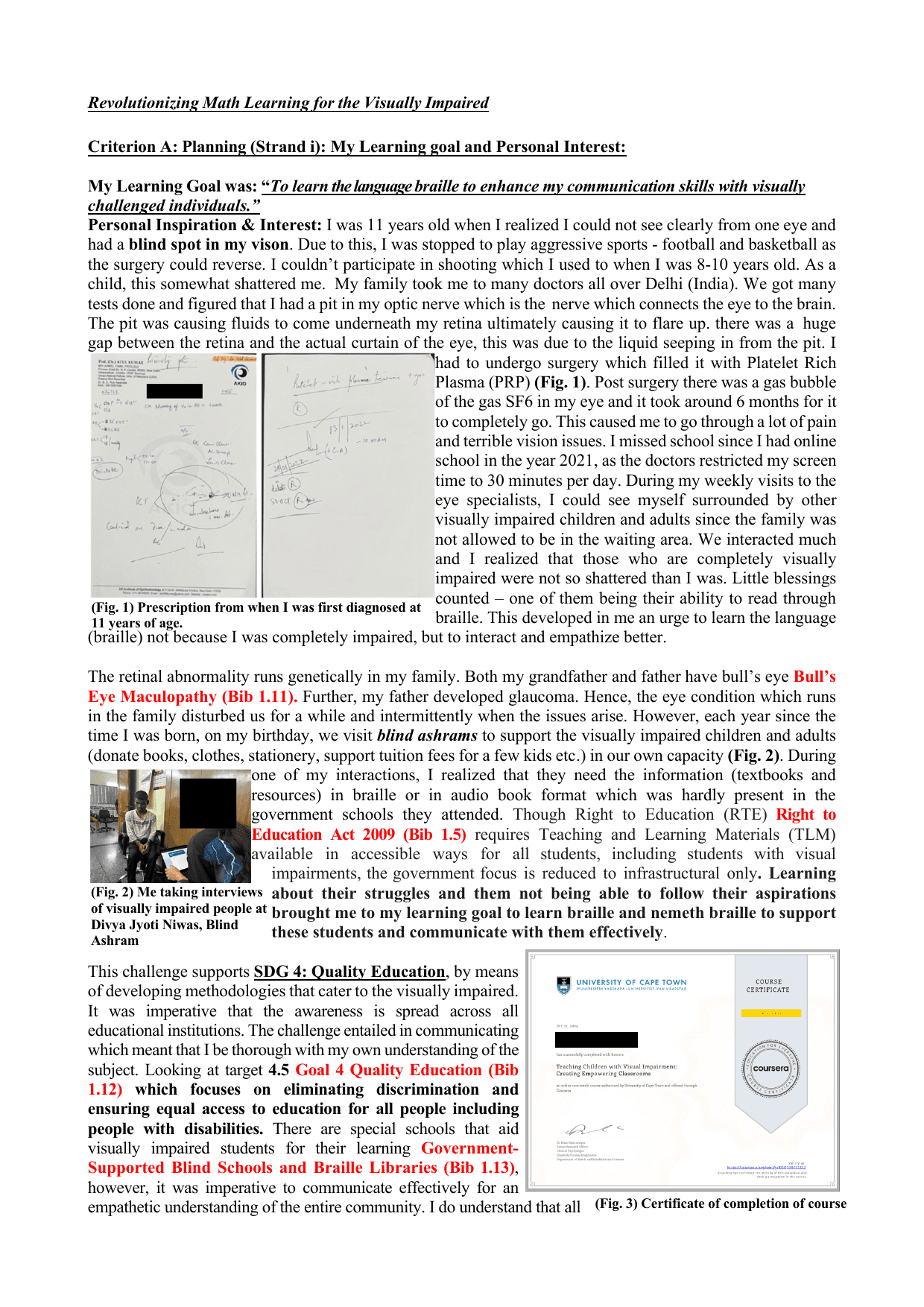 Revolutionizing Math Learning for the Visually Impaired - Personal Project (MYP) External Assessment exemplar scored 7