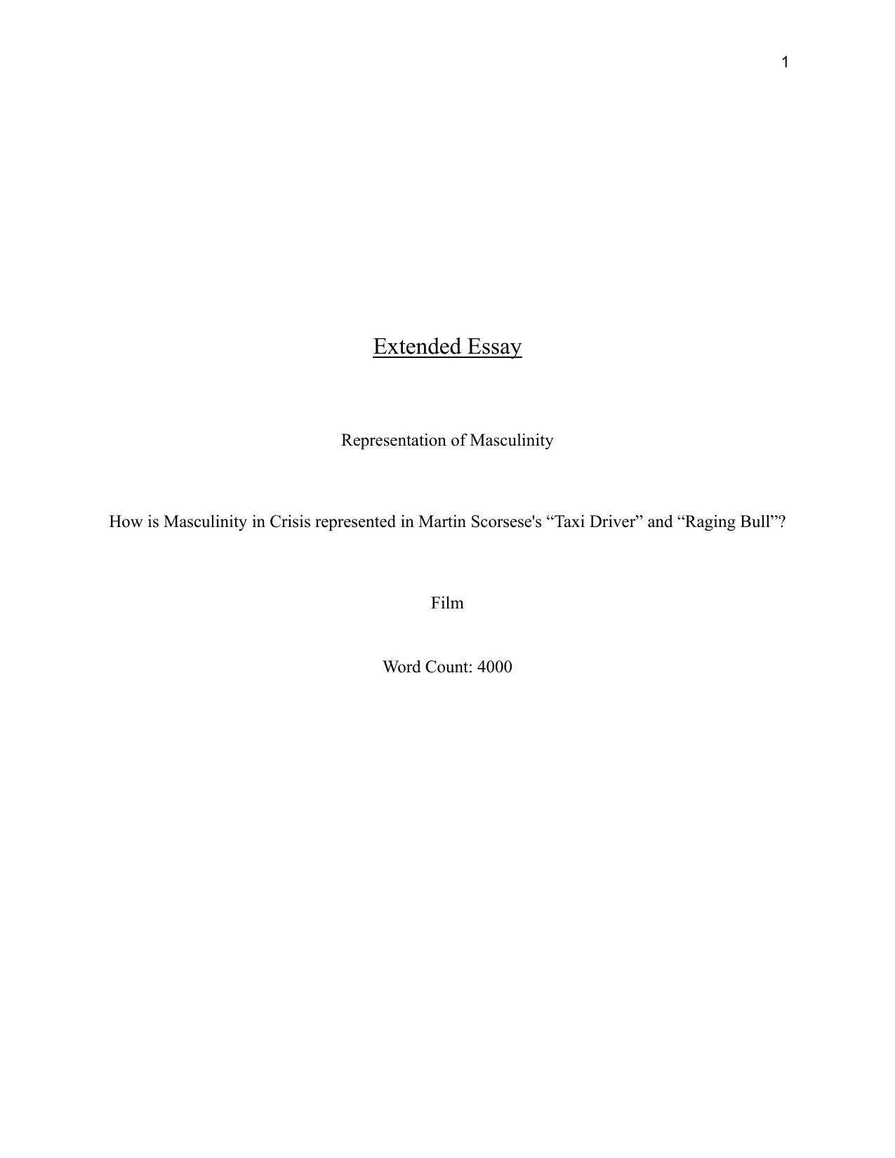 How is Masculinity in Crisis represented in Martin Scorsese's “Taxi Driver” and “Raging Bull”? - Film EE exemplar scored A