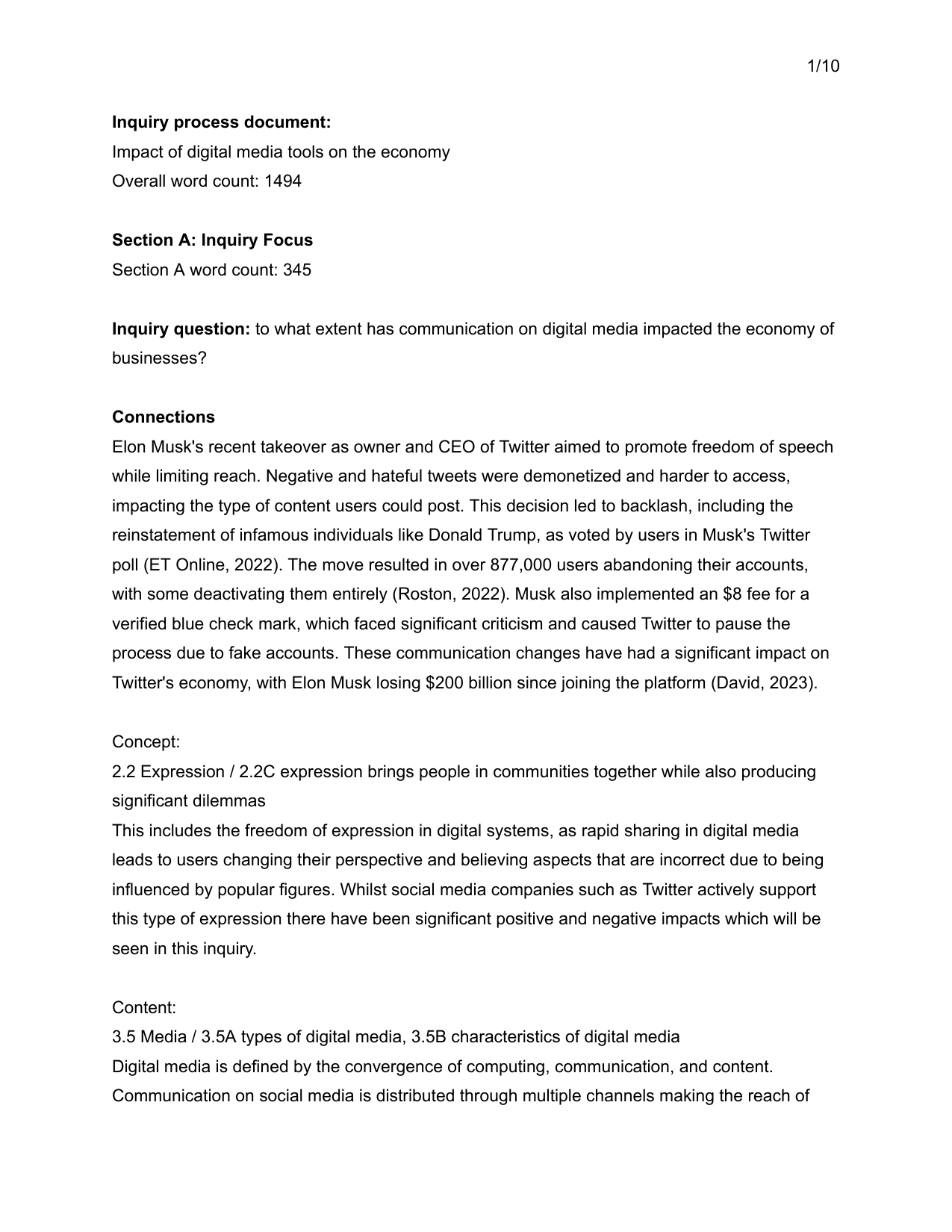 To what extent has communication on digital media impacted the economy of businesses? - Digital Society (DS) IA exemplar scored 4