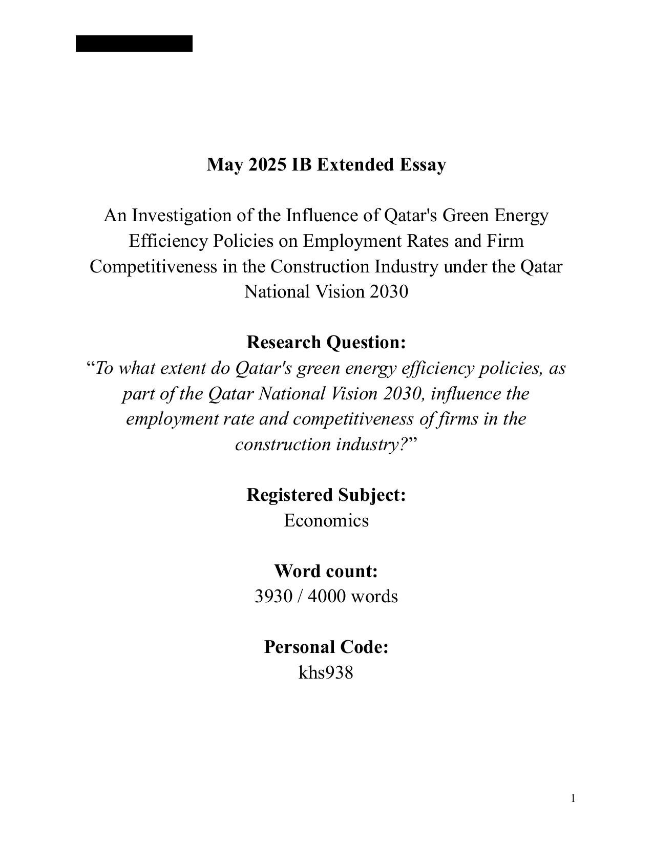 To what extent do Qatar's green energy efficiency policies, as part of the Qatar National Vision 2030, influence the employment rate and competitiveness of firms in the construction industry?
