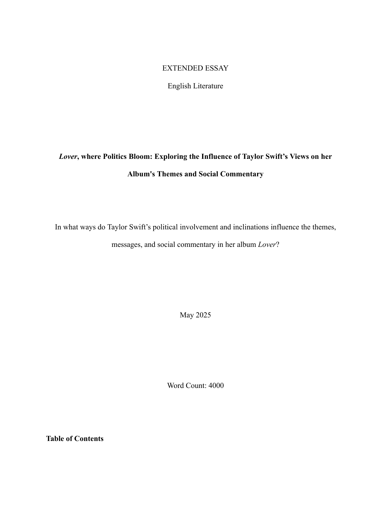 In what ways do Taylor Swift’s political involvement and inclinations influence the themes, messages, and social commentary in her album Lover? - English A Lit EE exemplar scored C