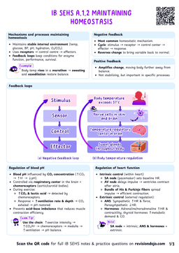 IB SEHS A.1.2 Maintaining homeostasis Cheatsheet