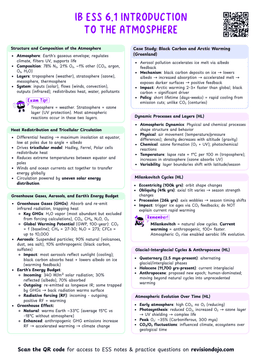 IB ESS 6.1 Intro to the atmosphere Cheatsheet