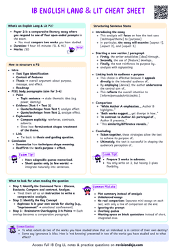 IB English Lang & Lit Paper 2 Cheatsheet