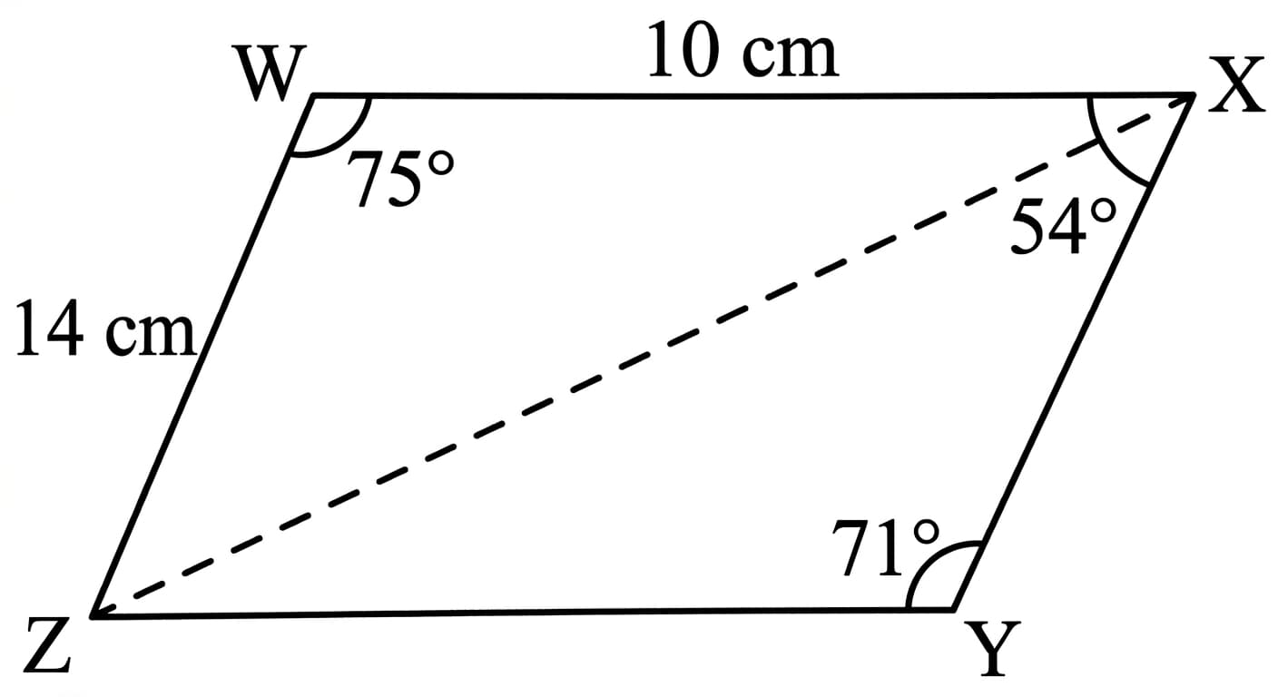 labelled quadrilateral WXYZ with diagonal XZ