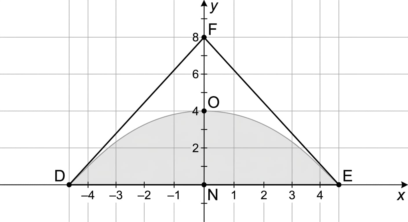 coordinate-grid triangle with midpoint-based arc and shaded segment