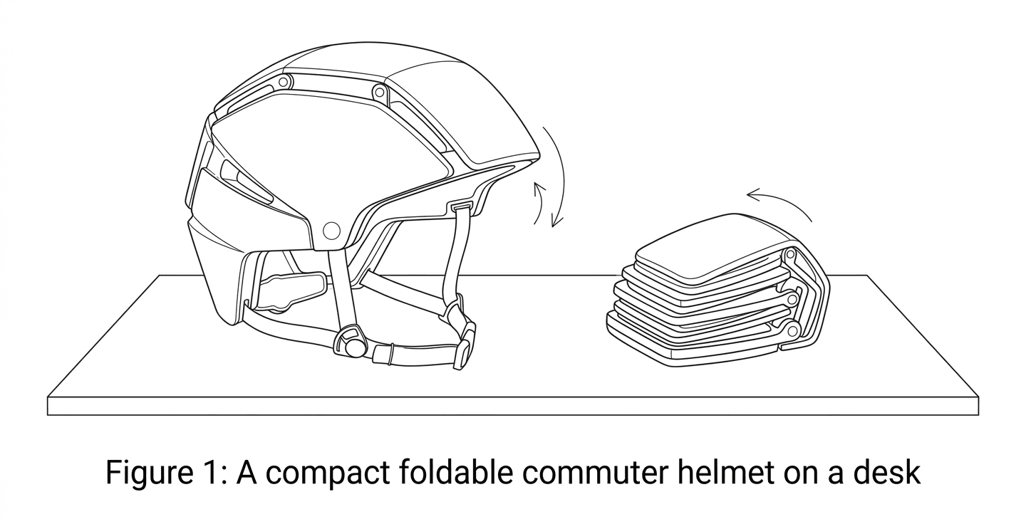 Figure 1: A compact foldable commuter helmet on a desk
