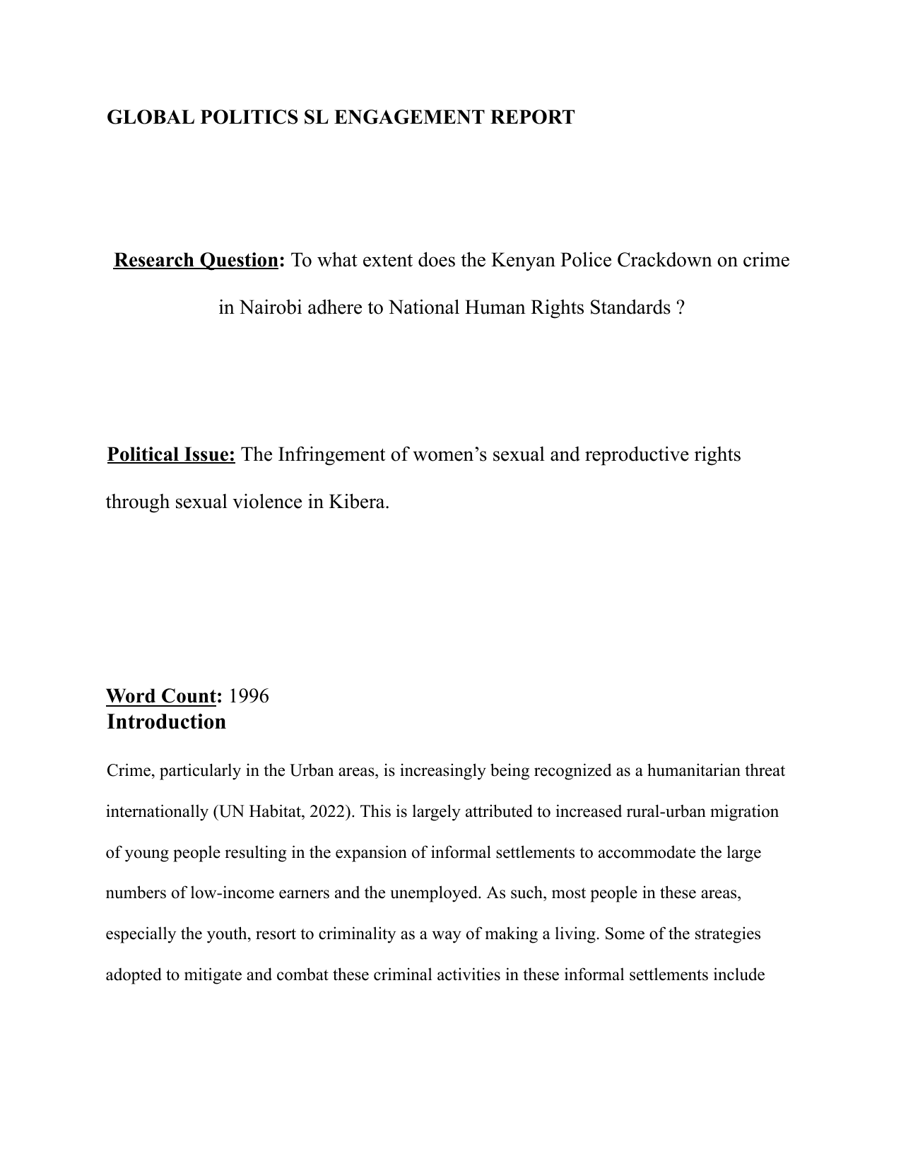 The Infringement of women’s sexual and reproductive rights through sexual violence in Kibera. - Global Politics IA exemplar