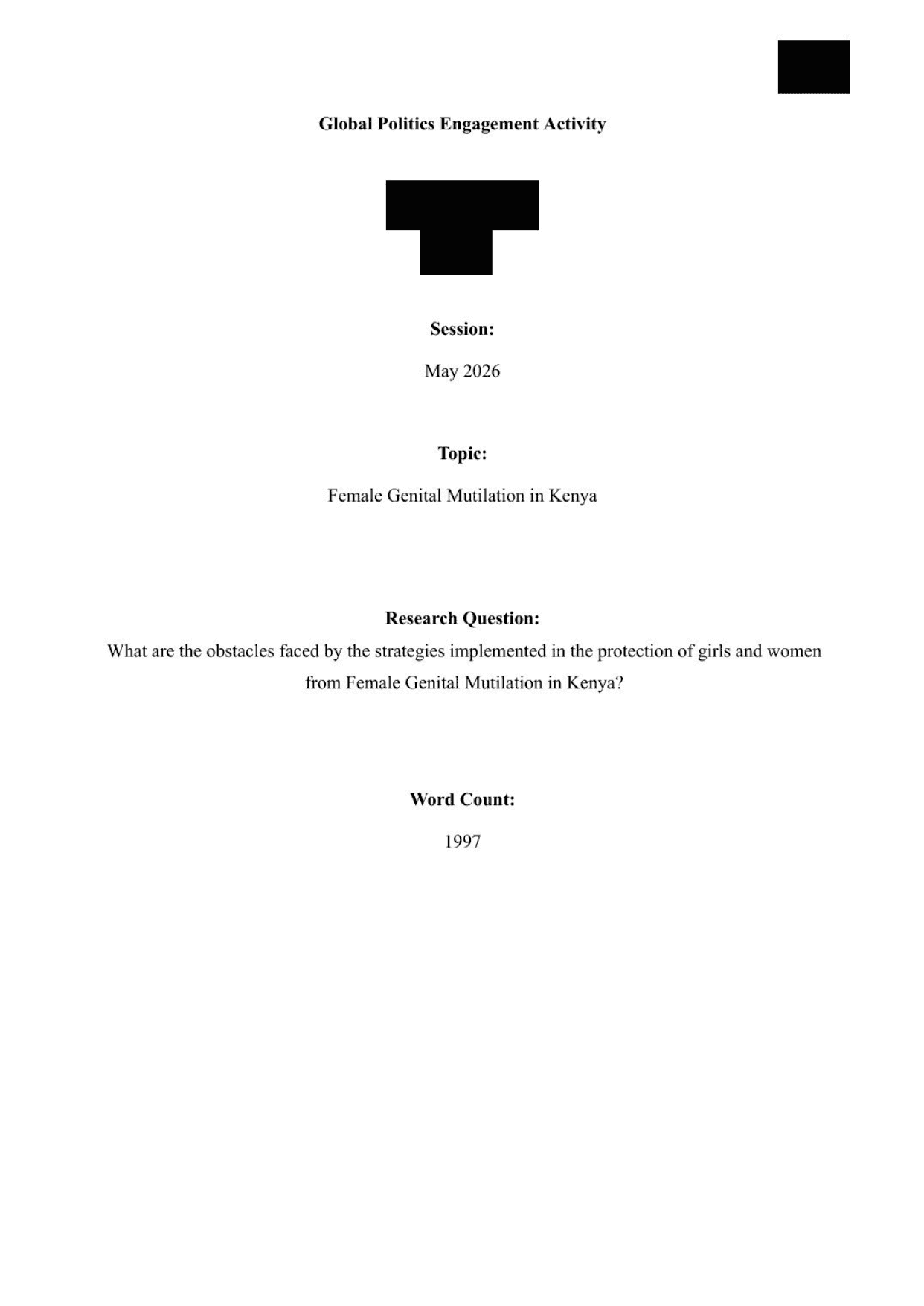 What are the obstacles faced by the strategies implemented in the protection of girls and women from Female Genital Mutilation in Kenya? - Global Politics IA exemplar