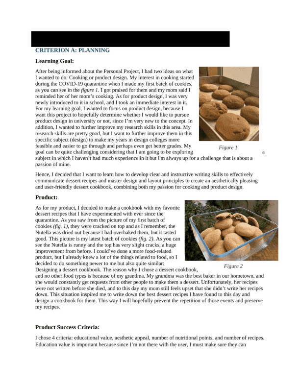 Designing a Dessert Cookbook - Personal Project (MYP) External Assessment exemplar