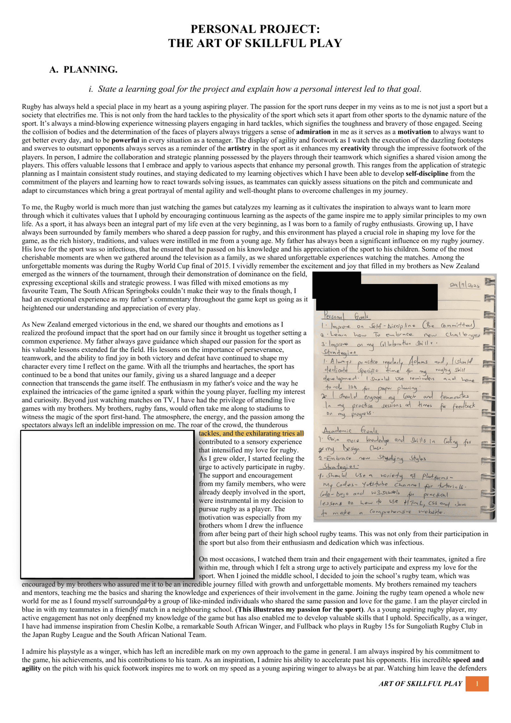 THE ART OF SKILLFUL PLAY - Personal Project (MYP) External Assessment exemplar