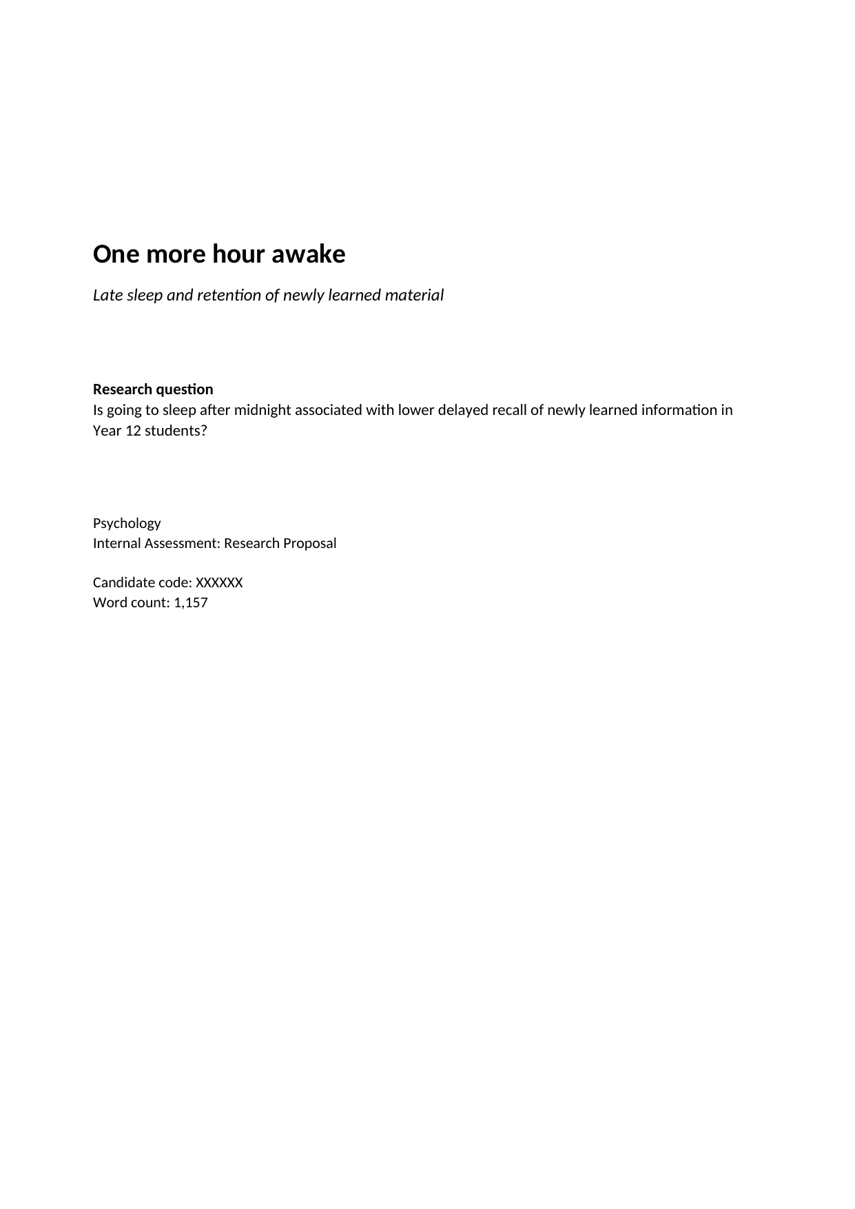 One more hour awake - Psychology (First Exam 2027) IA exemplar