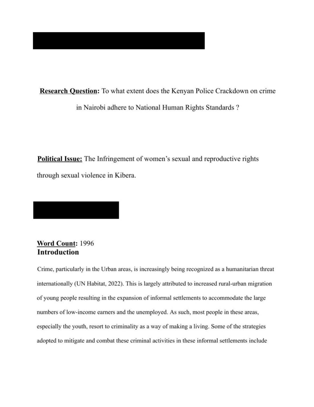 To what extent does the Kenyan Police Crackdown on crime in Nairobi adhere to National Human Rights Standards ? - Global Politics IA exemplar